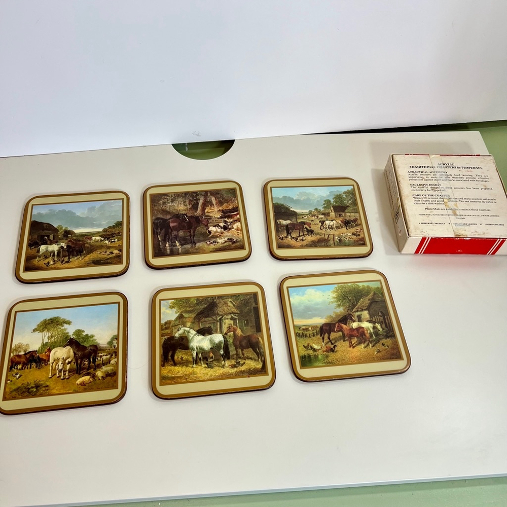 Vintage‎ Pimpernel Coasters, 6pcs, Horses, Beige